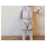 Lot of (3) Vintage Items - 1950's-1960's Porcelain Spaghetti Trim Girl Figurine (Japan) + B.S. Co Bisque-Jointed Porcelain Figurine with Blue Tie + Bisque Doll on Stand (1) 5', (1) 7' and (1) 5-1/2'