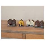 Lot of (4) Collectible Ceramic Miniature Replica Buildings of Bryggen Wharf in Bergen Norway | Handcrafted in Norway by Candy Design - Historic Julehusel Building (x2) + Yellow House + Lilliken