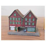 Lot of (4) Collectible Ceramic Miniature Replica Buildings of Bryggen Wharf in Bergen Norway | Handcrafted in Norway by Candy Design - Historic Julehusel Building (x2) + Yellow House + Lilliken