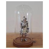 5 1/2' Medieval Knight theme Metal Figurine with Glass Cloche with Wood Base