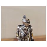 5 1/2' Medieval Knight theme Metal Figurine with Glass Cloche with Wood Base