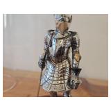 5 1/2' Medieval Knight theme Metal Figurine with Glass Cloche with Wood Base
