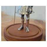 5 1/2' Medieval Knight theme Metal Figurine with Glass Cloche with Wood Base