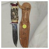 Decora 'Solingen Germany' Elk Horn Handle Carved, Leather Sheath