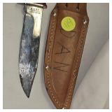 Decora 'Solingen Germany' Elk Horn Handle Carved, Leather Sheath