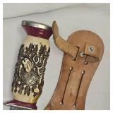 Decora 'Solingen Germany' Elk Horn Handle Carved, Leather Sheath