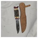 Decora 'Solingen Germany' Elk Horn Handle Carved, Leather Sheath
