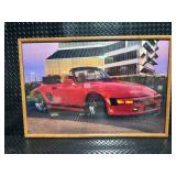 Framed Art Print - Convertible Car in Modern Building Scene