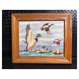 Duck in Flight Painting - Framed Wood Frame Wall Art 16x20 in