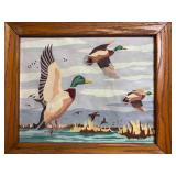 Duck in Flight Painting - Framed Wood Frame Wall Art 16x20 in