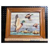 Duck in Flight Painting - Framed Wood Frame Wall Art 16x20 in