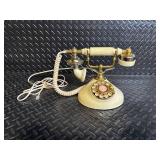Vintage Brass and Ivory Rotary Dial Desk Telephone with Coiled Cord
