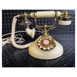 Vintage Brass and Ivory Rotary Dial Desk Telephone with Coiled Cord