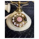 Vintage Brass and Ivory Rotary Dial Desk Telephone with Coiled Cord