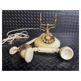Vintage Brass and Ivory Rotary Dial Desk Telephone with Coiled Cord