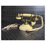 Vintage Brass and Ivory Rotary Dial Desk Telephone with Coiled Cord