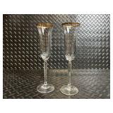 Crystal Champagne Flutes with Gold Rim - Elegant Glass Stemware Set