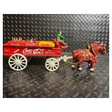 Vintage Coca-Cola Bottles Wagon Tin Toy with Driver and Horses
