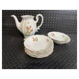 Johann Haviland Bavaria Germany Teapot with Floral Dessert Plates