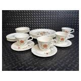 Floral Basket Sunflower Pattern Dinnerware Set - Cups, Saucers, Plates & Bowls