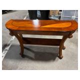 Antique Mahogany console table with Parquet Inlay and Carved Pedestal Legs