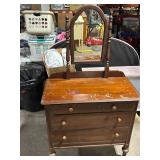 Square Brand Vanity Dresser with Arch Mirror - Dark Wood Finish