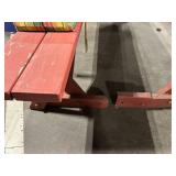 Outdoor Picnic Table with Benches and Striped Cushions