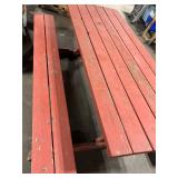 Outdoor Picnic Table with Benches and Striped Cushions