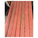 Outdoor Picnic Table with Benches and Striped Cushions