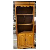 Oak Display Cabinet Hutch With Arched Doors - Open Shelving & Bottom Storage