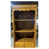 Oak Display Cabinet Hutch With Arched Doors - Open Shelving & Bottom Storage