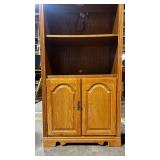 Oak Display Cabinet Hutch With Arched Doors - Open Shelving & Bottom Storage