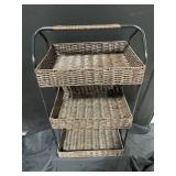 Three-Tier Wicker Basket Stand on Metal Frame