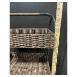 Three-Tier Wicker Basket Stand on Metal Frame