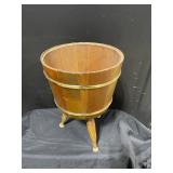 Vintage Coopered Wooden Bucket on Brass-Banded Tripod Stand