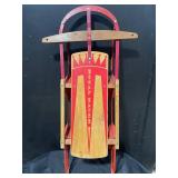 Royal Racer Wooden Toboggan Snow Sled with Red Metal Frame