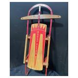 Royal Racer Wooden Toboggan Snow Sled with Red Metal Frame