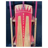 Royal Racer Wooden Toboggan Snow Sled with Red Metal Frame