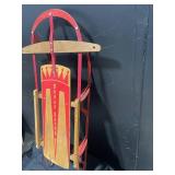 Royal Racer Wooden Toboggan Snow Sled with Red Metal Frame