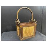 Vintage Wicker Market Basket with Iron Arch Handle