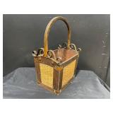 Vintage Wicker Market Basket with Iron Arch Handle
