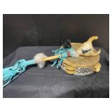 vintage tambourine with Checkerboard Inlay, Talking stick
