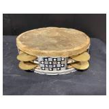 vintage tambourine with Checkerboard Inlay, Talking stick