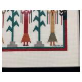 Framed Cross-Stitch Textile Art - Signed BMW 04, Folk-Style Figures