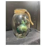 Decorative Glass Jar Lantern with Hemp Rope Wrap and Glass Marbles Inside