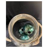 Decorative Glass Jar Lantern with Hemp Rope Wrap and Glass Marbles Inside