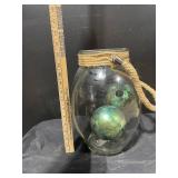 Decorative Glass Jar Lantern with Hemp Rope Wrap and Glass Marbles Inside