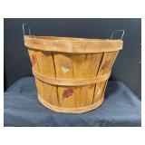 Decorative Wooden Barrel Bucket with Leaf Motifs and Wire Handles