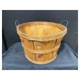 Decorative Wooden Barrel Bucket with Leaf Motifs and Wire Handles