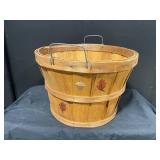 Decorative Wooden Barrel Bucket with Leaf Motifs and Wire Handles